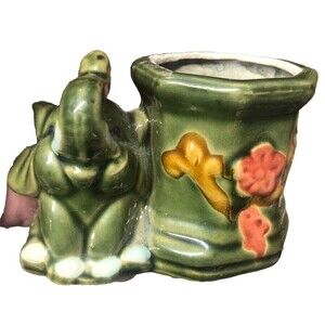 Vintage Occupied Japan- Green Elephant Vase/Planter/Trinket Dish Excellent